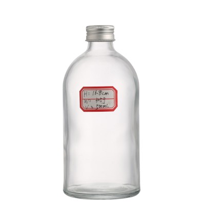 Wholesale boston 250ml 350ml 500ml size transparent fruit juice soda beverage glass bottles with lids