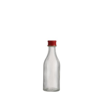 Wholesale custom clear round empty 50ml  glass mini liquor glass bottle with screw top