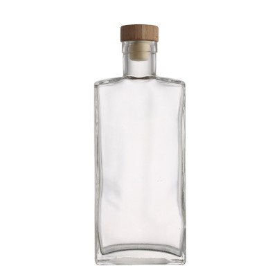 Wholesale 750ml clear empty square rectangle liquor gin bottles glass with screw lid